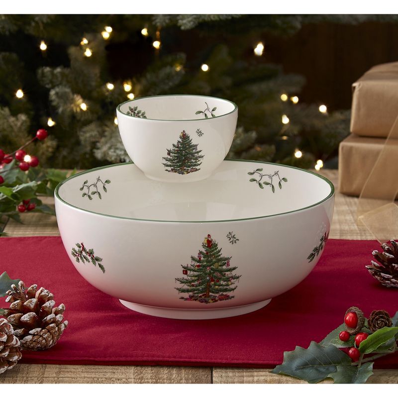 Spode Christmas Tree Tiered Porcelain Chip and Dip Serving Set, Festive 2-Piece Set for Holiday Entertaining and Serving Snacks, 4 of 6