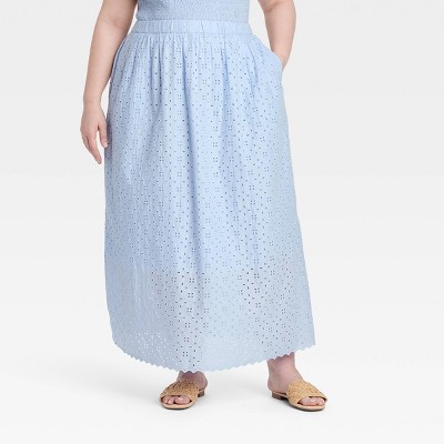 Women's Eyelet Maxi A-Line Skirt - Universal Thread™ Blue