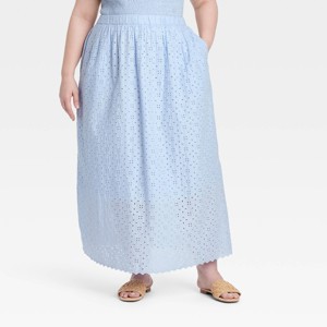 Women's Eyelet Maxi A-Line Skirt - Universal Thread™ Blue - 1 of 3