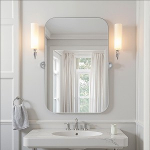 91cm Silver-White Iron Rectangular Mirror with Rounded Corners and Rotating Hardware, 2.5cm Depth - 1 of 4