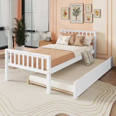 Dolonm Twin Bed with Trundle,Platform Bed Frame with Headboard & Footboard, Space-Saving, No Box Spring Needed