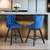 Velvet Swivel Bar Stool Set of 2,Counter Height Upholstered Rotating Barstools with Wood Legs,Footrest,Chrome Nailhead - Leovsnove - 3 of 4