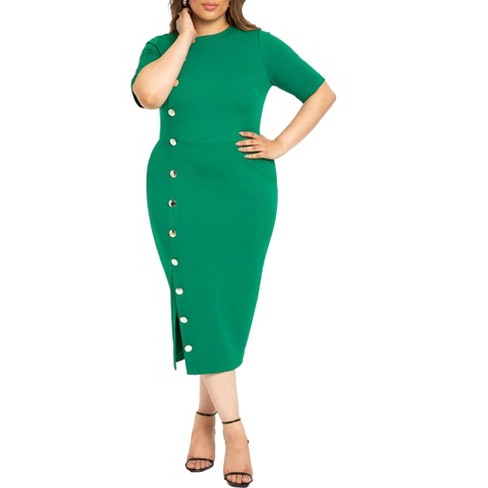 Eloquii Women's Plus Size Button Front Workwear Dress - 16, Green : Target