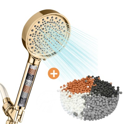 Cobbe High Pressure 6 Spray Mode Showerhead with Filters+Cobbe 2 Packs Replacement Shower Head Beads(Gold)