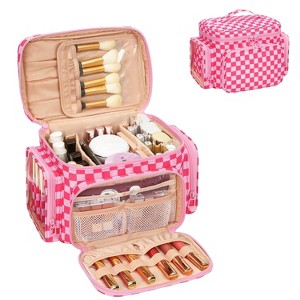 Portable Travel Makeup Bag Organizer With Makeup Brush Compartment and Two Side Pockets - 1 of 4