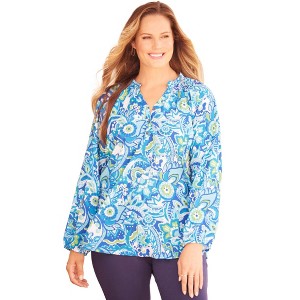 Catherines Women's Plus Size Liz&Me Henley Peasant Georgette Blouse - 1 of 4