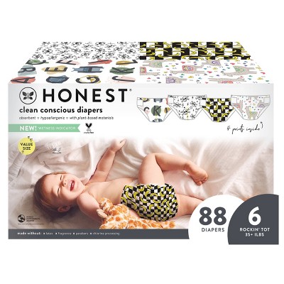 The Honest Company Clean Conscious Disposable Diapers Four Print Pack- Size 6 - 88ct