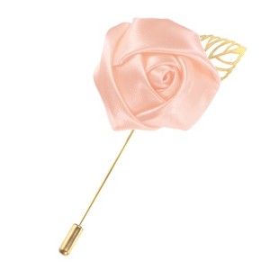 Unique Bargains Wedding Groom Suit Ribbon Rose Flower Lapel Pin with Gold Leaf 1 Pc - 1 of 4