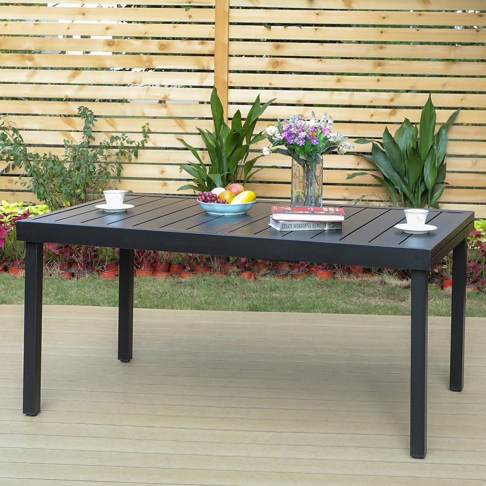 Outdoor Expandable Rectangle Steel Dining Table - Captiva Designs: Rust-Resistant Frame, Seats 6-8, Self-Storing Leaf