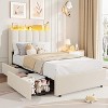 Bed Frame With light,Boucle Upholstered Storage Headboard w/ 2 Drawers & Bookcase, Chic Wavy Platform Bed for Girls&Boys, No Box Spring Needed - 3 of 4