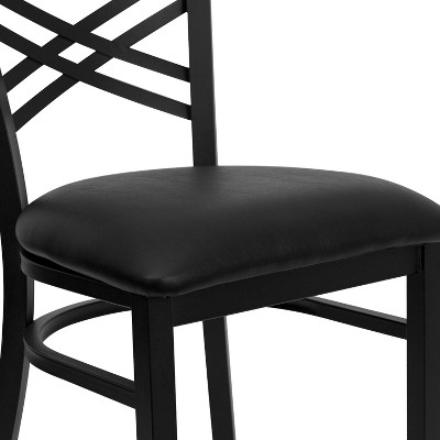 Black Metal Cross Back Side Chair with Vinyl Seat