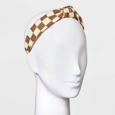 Checkerboard Print Corduroy Headband - Universal Thread™ Ivory/Beige