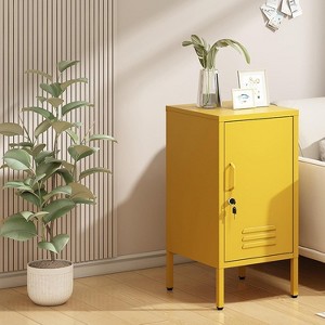 Acekool Lockable Metal End Table with Single Door, 2 Adjustable Shelves, Modern Minimalist Storage Cabinet for Bedroom and Living Room, Pink - 1 of 4