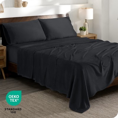 Full Black Microplush Polyester Deep Pocket Sheet Set