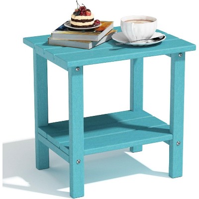 BI&SEA Outdoor Side Table,2-Tier Storage Patio Side Table,Weather Resistant Patio End Table for Backyard & Pool,Durable Small Outdoor Table