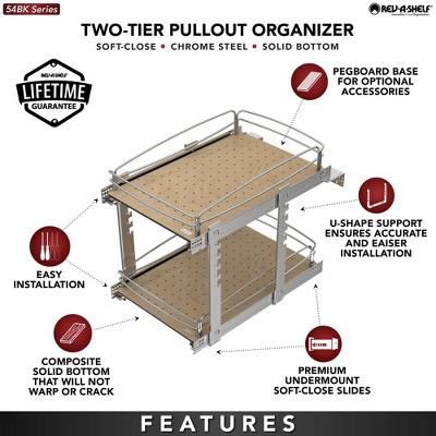 Two-Tier 14.5" x 22" Beige Composite and Metal Pullout Cabinet Organizer