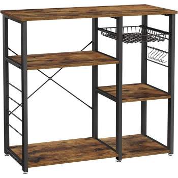 VASAGLE Kitchen Bakers Rack, Coffee Bar, Microwave Oven Stand, 35.4", Rustic Brown