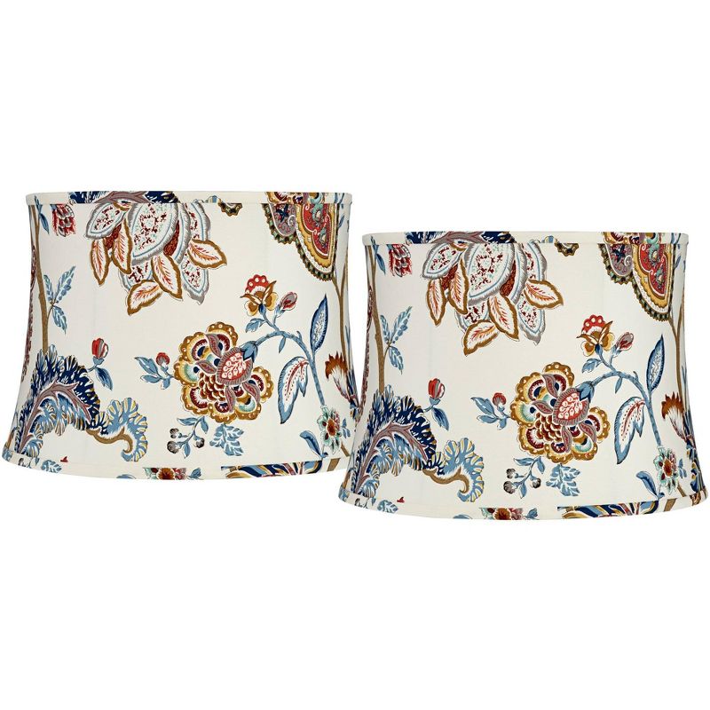 Springcrest Set of 2 Drum Print Lamp Shades Multi-Color Paisley Medium 14" Top x 16" Bottom x 11.5" High Spider Harp and Finial, 1 of 8