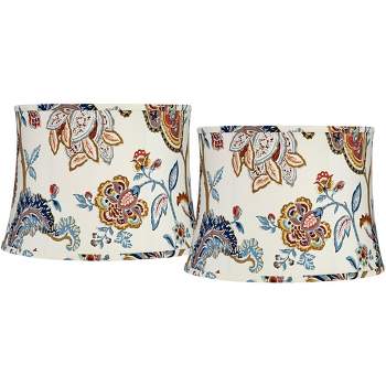 Springcrest Set of 2 Drum Print Lamp Shades Multi-Color Paisley Medium 14" Top x 16" Bottom x 11.5" High Spider Harp and Finial