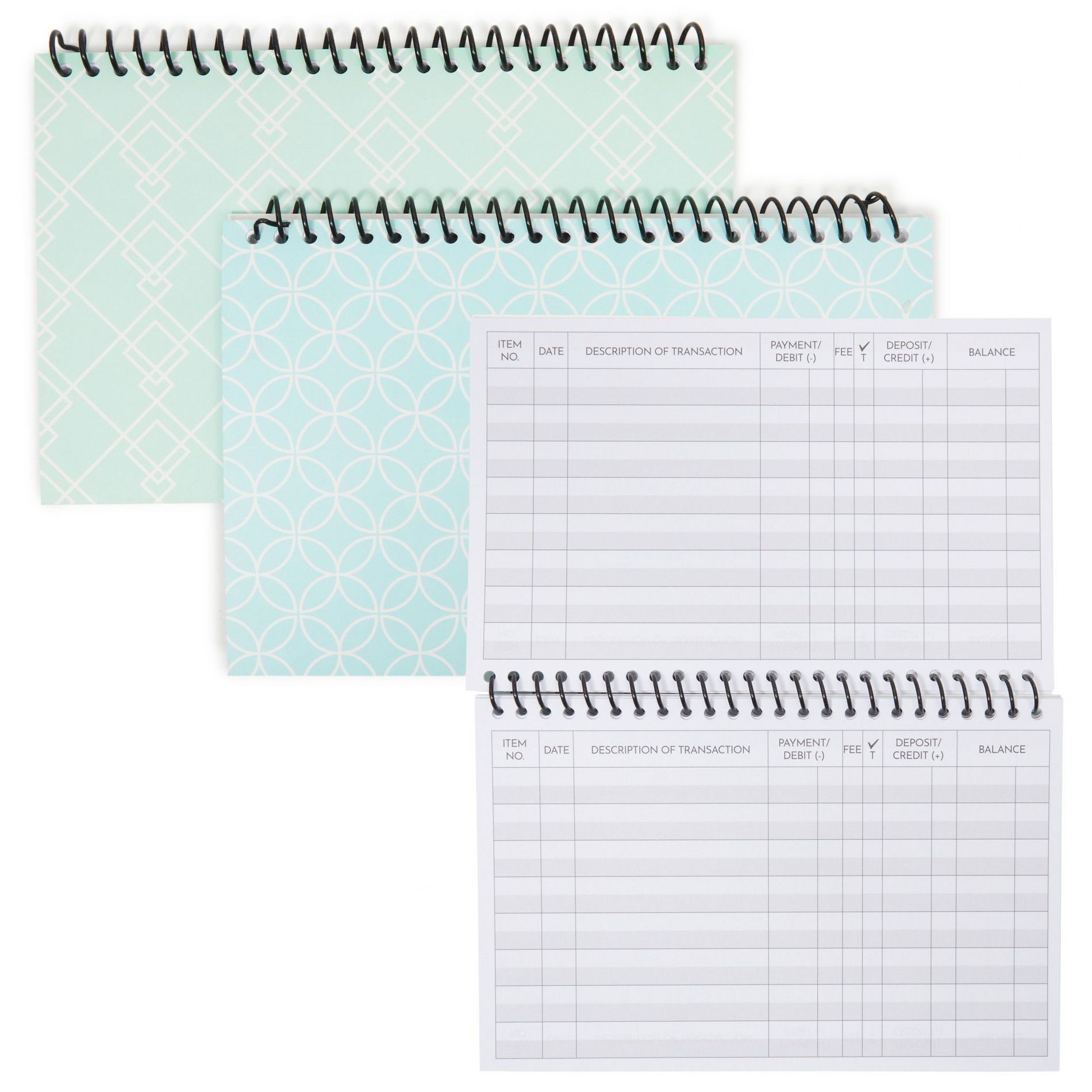 Okuna Outpost 2 Pack Spiral Bound Accounting Ledger Book, Check and Money Tracker for Small Business, Checking Account Register Book, 100 Pages