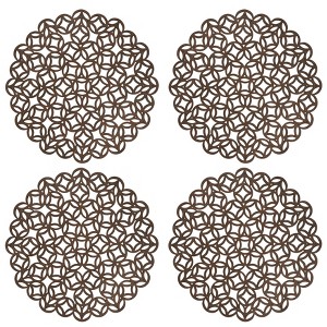 4pk Wood Laser Cut Tablemats - Saro Lifestyle: Geometric Round Placemats, 15" Brown, Non-Woven Fabric, Set of 4 - 1 of 4