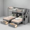 Twin over Twin & Twin Triple Bunk Bed with Storage Drawers, Shelves, and Staircase, No Box Spring Needed, Gray Wood Frame - 2 of 4