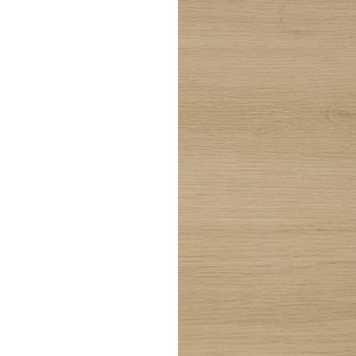 White and Light Oak Glass Door Storage Cabinet with Brass Handles