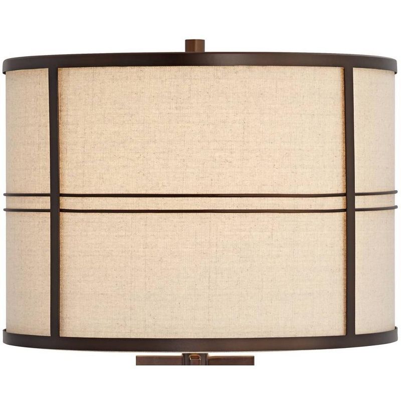 Franklin Iron Works Elias Modern Industrial Table Lamp 28" Tall Oiled Bronze with Table Top Dimmer Nightlight Off White Oatmeal Drum Shade for Bedroom, 3 of 9