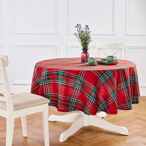 Solino Home Linen Plaid Round Tablecloth | Madras Holiday Plaid - 1 of 3