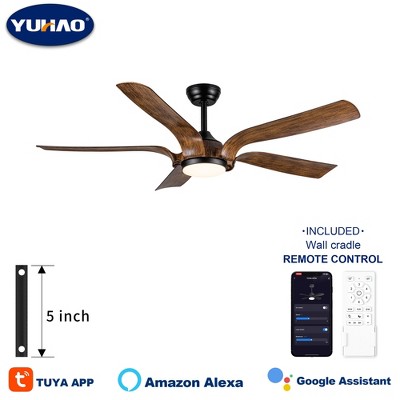 YUHAO 56 in. Modern Contemporary Matte Black ABS Blades Smart 6-speed Ceiling Fan with Light Works with Alexa and Google Assistant
