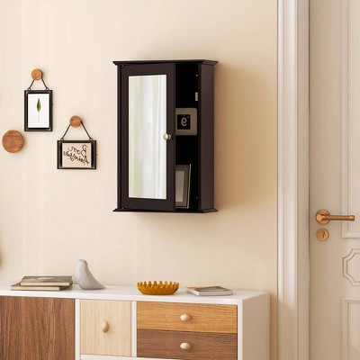 Brown MDF Bathroom Wall Cabinet with Mirror Door