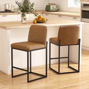Vipbear Counter Height Bar Stools Set of 2, 25.6 Inch Linen Fabric Barstools with Back and Matel Legs, Upholstered Counter Chairs with Footrest - 1 of 4