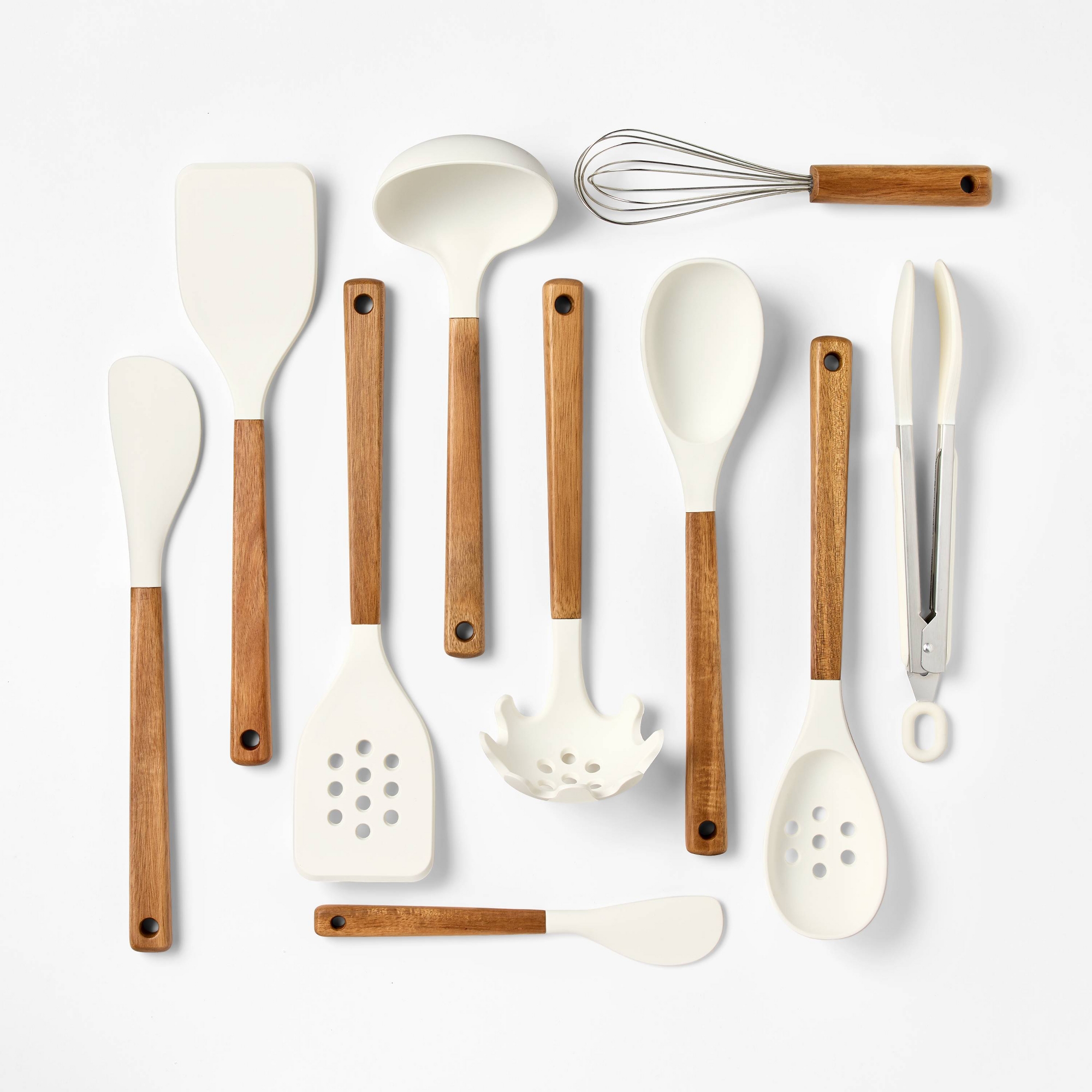 10pc Silicone/Acacia Kitchen Utensil Set Cream - Figmint™