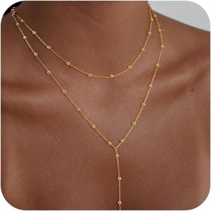 Dainty Y-Shape Lariat Body Chain: 14K Gold Plated Non-Tarnish Layered Necklace & Choker Set for Women - 1 of 4