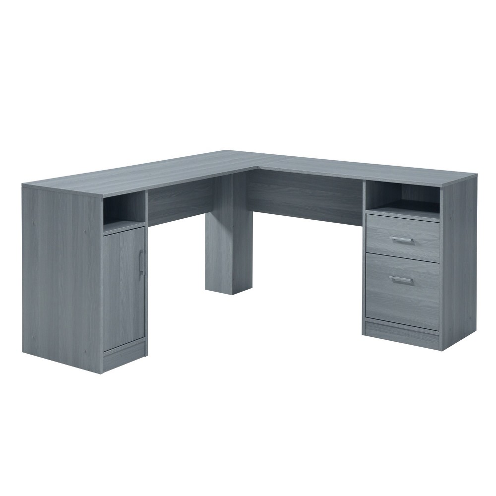 Photos - Office Desk Functional L Shaped Desk with Storage Gray - Techni Mobili