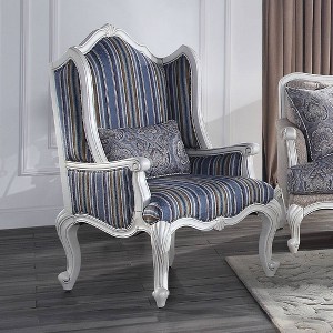 31" Ciddrenar Fabric Chair White Finish - Acme Furniture: Queen Anne Legs, Floral Linen Upholstery, No Assembly Required - 1 of 4
