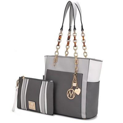 MKF Collection Rochelle Vegan Color Block Vegan Leather Women’s Tote Bag with Wristlet by Mia K