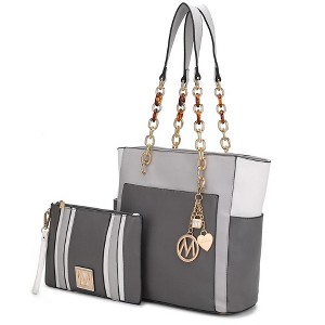 MKF Collection Rochelle Vegan Color Block Vegan Leather Women’s Tote Bag with Wristlet by Mia K - 1 of 4