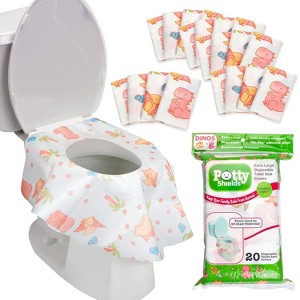 Potty Shields Toilet Seat Covers Disposable (20 pk, Dinosaurs)- XL Waterproof Toilet Cover for Toddlers, Kids & Adults-Portable & Individually Wrapped - 1 of 4
