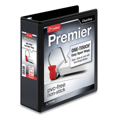 Cardinal Premier Easy Open ClearVue Locking Slant-D Ring Binder, 3 Rings, 3" Capacity, 11 x 8.5, Black