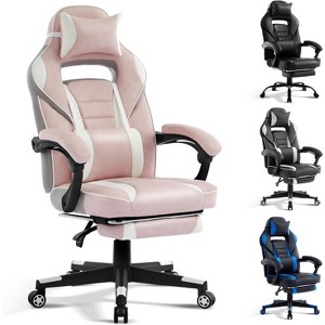 360° Swivel Height Adjustable Gaming Chair with Retractable Footrest & Ergonomic Lumbar High Back PU Leather Computer Chair with Headrest for Office - 1 of 4