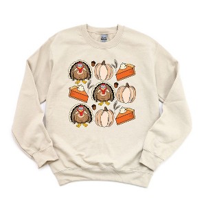 Simply Sage Market Women's Graphic Sweatshirt Turkey Pumpkin Pie Grid - 1 of 2