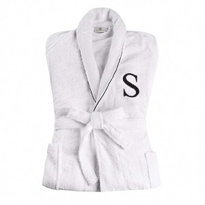 Modern Cotton Absorbent Traditional Adult Unisex Solid with Monogram Bath Robe by Blue Nile Mills - 1 of 4