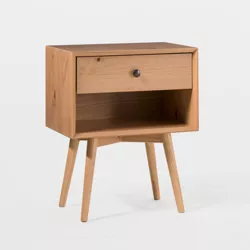 Greenberg 1 Drawer Mid-Century Modern Solid Wood Nightstand Natural/Pine - Saracina Home