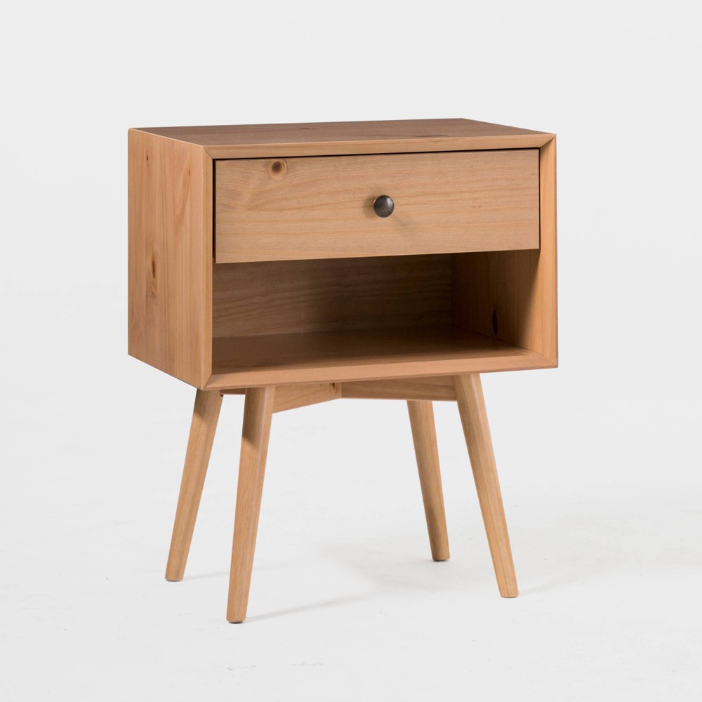 Photos - Storage Сabinet Greenberg 1 Drawer Mid-Century Modern Solid Wood Nightstand Natural/Pine 