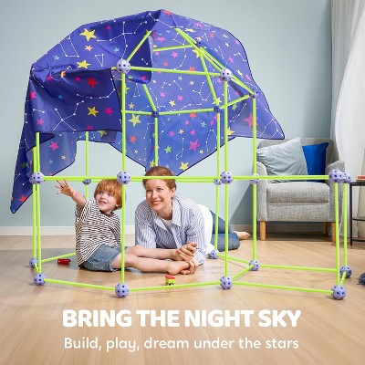 Joyfy Glow Fort Building Kit Indoor Outdoor for Kids, DIY Castles Tunnels with Rods and Balls, Educational Gift for Boys and Girls Aged 3-12