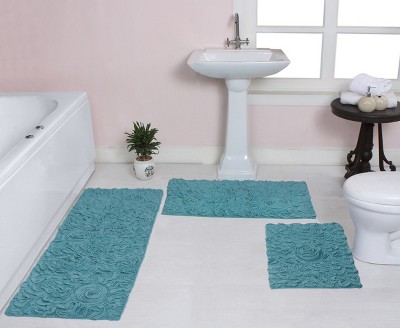 Bell Flower Collection Cotton Floral Pattern Tufted Bath Rug Set Pack of 3 - Home Weavers