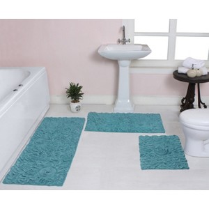 Bell Flower Collection Cotton Floral Pattern Tufted Bath Rug Set Pack of 3 - Home Weavers - 1 of 4