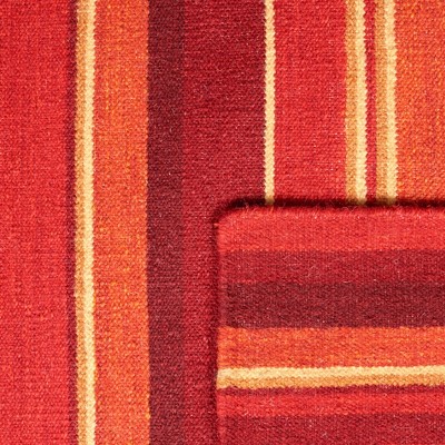 Red Striped Wool 4' x 6' Flat Woven Reversible Area Rug