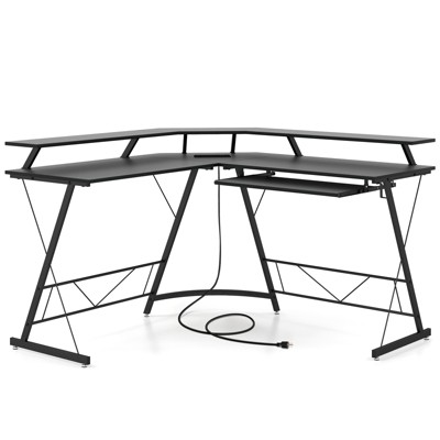Tangkula L-shaped Computer Corner Desk 51” Reversible Office w/Power Outlet USB Ports Monitor Stand Keyboard Tray Gaming Desk with Hook